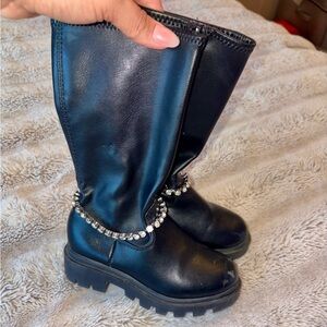 Steve Madden Black Kids Boots with Silver Chain